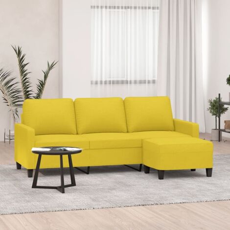 vidaXL Divano a 3 Posti con Poggiapiedi Giallo Chiaro 180cm in Tessuto
