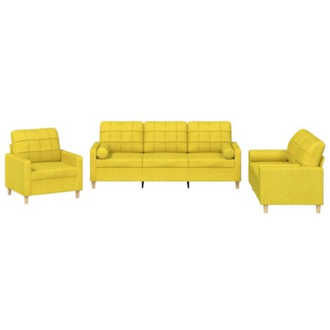 vidaXL Set di Divani 3 pz con Cuscini Giallo Chiaro in Tessuto (1/5)