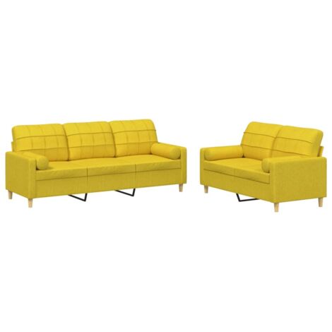 vidaXL Set di Divani 2 pz con Cuscini Giallo Chiaro in Tessuto (1/5)