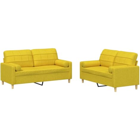 vidaXL Set di Divani 2 pz con Cuscini Giallo Chiaro in Tessuto (1/5)