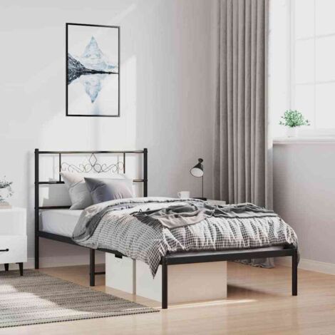 vidaXL Giroletto con Testiera in Metallo Nero 100x190 cm (1/5)