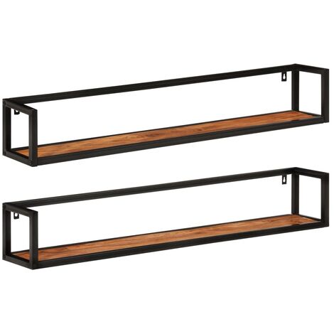 Mensole Parete 2 pz 110x17x17cm Legno Massello Acacia e Ferro vidaXL (1/5)