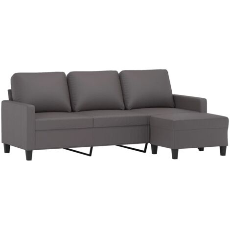 vidaXL Divano a 3 Posti con Poggiapiedi grigio 180 cm in Similpelle