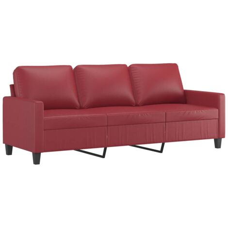 vidaXL Divano a 3 Posti Rosso Vino 180 cm in Similpelle