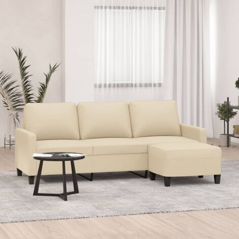vidaXL Divano a 3 Posti con Poggiapiedi Crema 180 cm in Tessuto