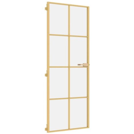 Porta Interni Sottile Oro 76x201,5cm Vetro Temperato Alluminio vidaXL