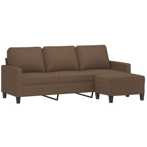 vidaXL Divano a 3 Posti con Poggiapiedi Marrone 180 cm in Tessuto