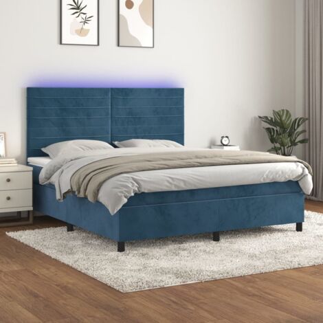 vidaXL Letto a Molle con Materasso e LED Blu Scuro 180x200 cm (1/4)