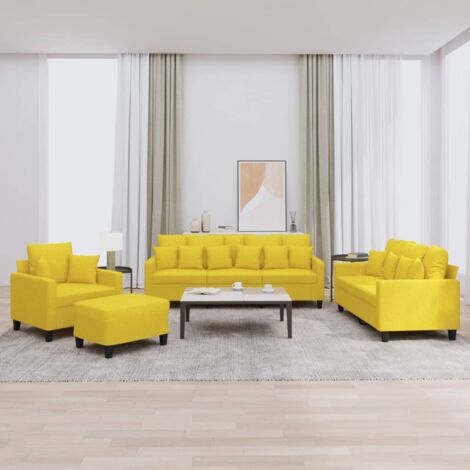 vidaXL Set di Divani 4 pz con Cuscini Giallo Chiaro in Tessuto (1/5)