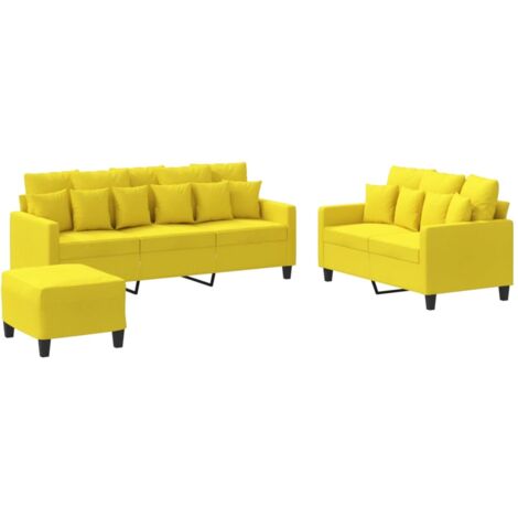 vidaXL Set di Divani 3 pz con Cuscini Giallo Chiaro in Tessuto (1/5)