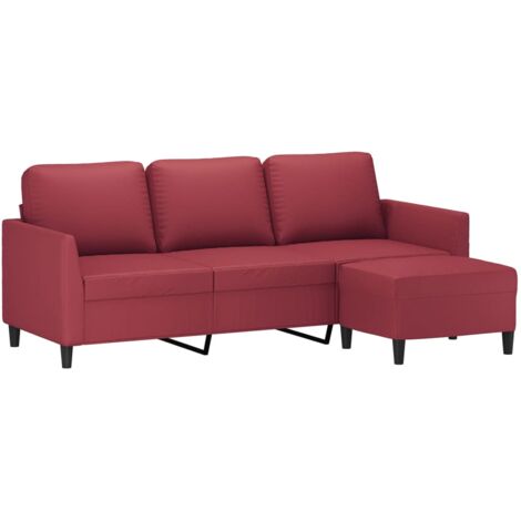 vidaXL Divano a 3 Posti con Poggiapiedi Rosso Vino 180cm in Similpelle (1/5)