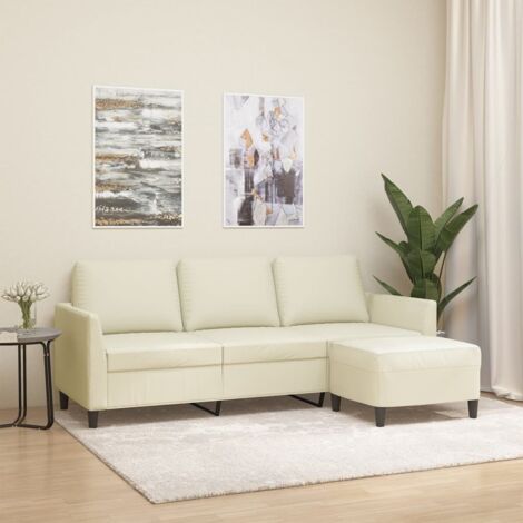 VidaXL Divano A 3 Posti In Similpelle Cappuccino Con Poggiapiedi Incluso, 198x77x80 Cm, Struttura In Metallo E Compensato, Carico Max 110kg Per Posto - 2