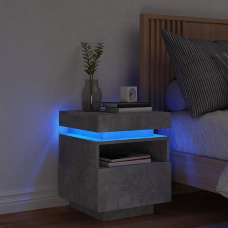 Vidaxl – Comodino con luci LED RGB – Grigio cemento – Legno multistrato – 40x39x48,5 cm – Spazio per riviste e oggetti (1/7)
