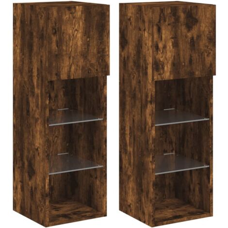 vidaXL Mobili Porta TV con Luci LED 2 pz Rovere Fumo 30,5x30x90 cm