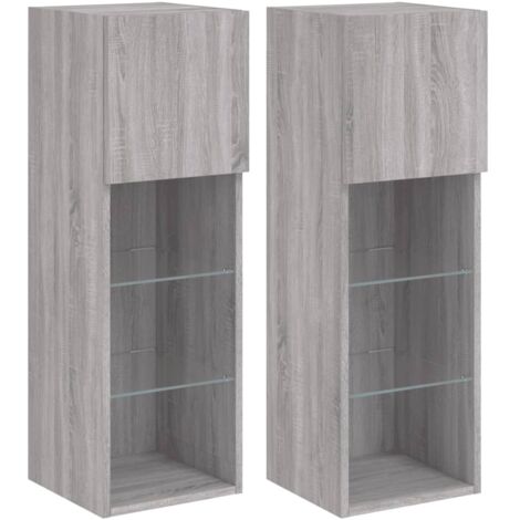 vidaXL Mobili TV con Luci LED 2pz Grigio Sonoma 30,5x30x90 cm