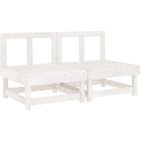 vidaXL Divani Centrali da Giardino 2 pz Bianchi Legno Massello di Pino (1/5)