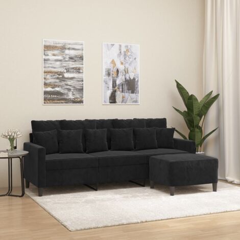 vidaXL Divano a 3 Posti con Poggiapiedi Nero 180 cm in Velluto