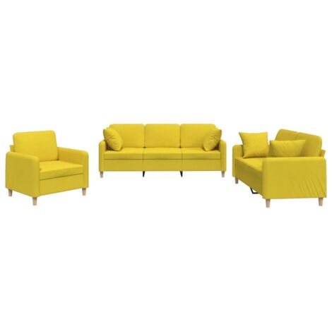 Set di Divani 3 pz con Cuscini Giallo Chiaro in Tessuto vidaXL (1/5)