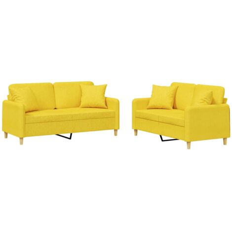 Set di Divani 2 pz con Cuscini Giallo Chiaro in Tessuto vidaXL (1/5)
