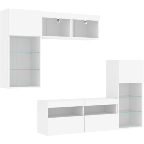 Mobili TV a Muro con LED 5pz Bianchi in Legno Multistrato (1/5)