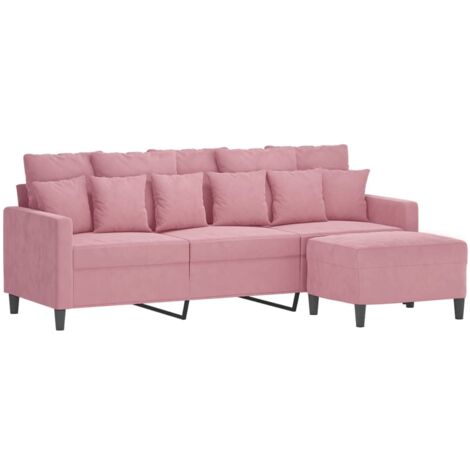 vidaXL Divano a 3 Posti con Poggiapiedi rosa 180 cm in Velluto