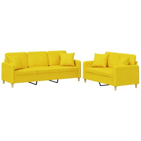 vidaXL Set di Divani 2 pz con Cuscini Giallo Chiaro in Tessuto (1/5)