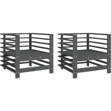vidaXL Sedie da Giardino 2pz Grigie in Legno Massello Pino