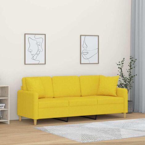vidaXL Divano a 3 Posti con Cuscini Giallo Chiaro 180 cm in Tessuto (1/5)