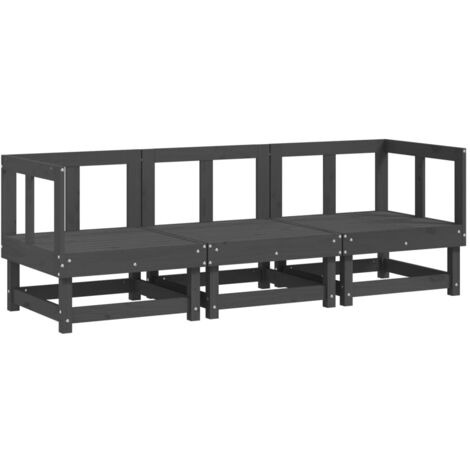 vidaXL Set Salotto da Giardino 3 pz Grigio in Legno Massello di Pino