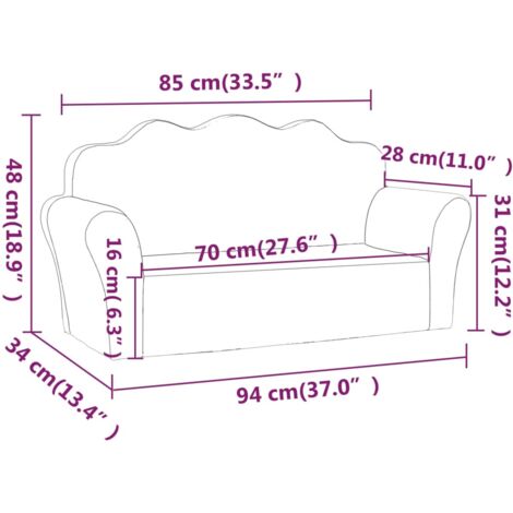 VidaXL Divano per Bambini a 2 Posti Antracite in Morbido Peluche