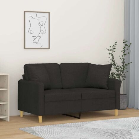 vidaXL Divano a 2 Posti con Cuscini Nero 120 cm in Tessuto