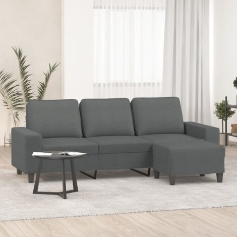 vidaXL Divano a 3 Posti con Poggiapiedi Grigio Scuro 180cm in Tessuto