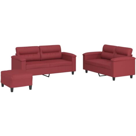 vidaXL Set di Divani 3 pz con Cuscini Rosso Vino in Similpelle