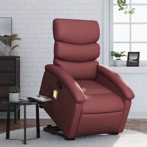 vidaXL Poltrona Alzapersone Massaggi Reclinabile Rosso Vino Similpelle (1/5)