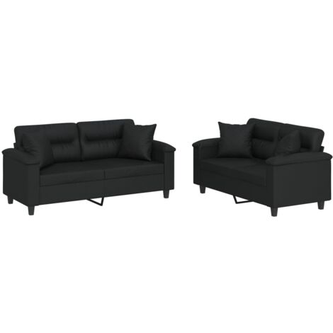 vidaXL Set di Divani 2 pz con Cuscini Nero in Similpelle