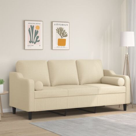 vidaXL Divano a 3 Posti con Cuscini Crema 180 cm in Tessuto