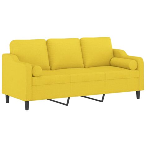 Divano a 3 Posti con Cuscini Giallo Chiaro 180 cm in Tessuto vidaXL (1/5)