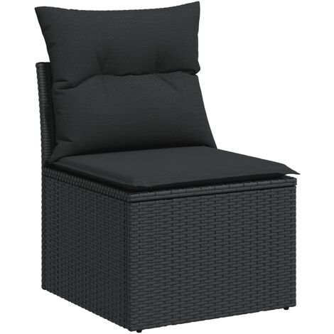 vidaXL Divano da giardino senza braccioli con cuscini nero in polyrattan