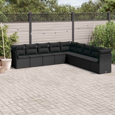 vidaXL Set Divani da Giardino 9 pz con Cuscini Nero in Polyrattan (1/3)