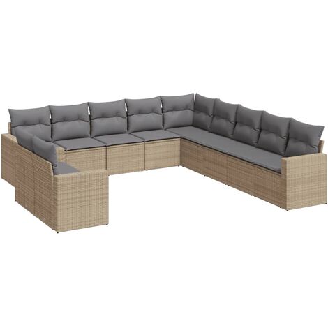 Set Divani da Giardino 11 pz con Cuscini Beige in Polyrattan vidaXL (1/4)