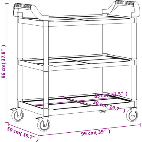 Carrello a 3 Ripiani Nero 99x50x96 cm in Alluminio vidaXL