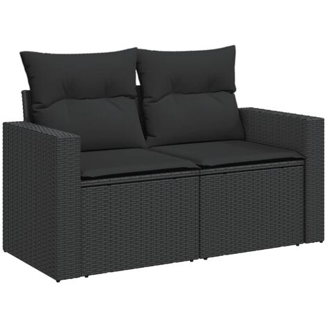 vidaXL Divano da giardino con cuscini 2 posti nero in polyrattan