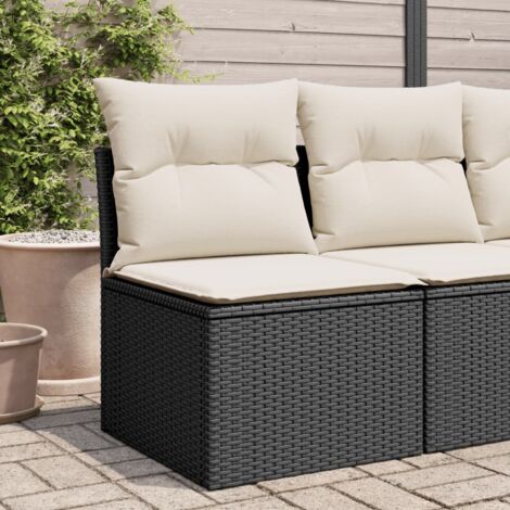 vidaXL Divano Giardino Senza Braccioli con Cuscini Nero in Polyrattan