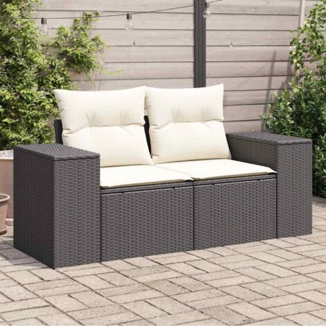 Divano da Giardino con Cuscini a 2 Posti Nero in Polyrattan vidaXL