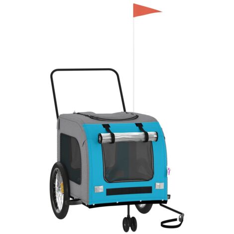 vidaXL Rimorchio da Bici per Animali Blu e Grigio Oxford e Ferro