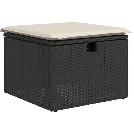 vidaXL Sgabello Giardino con Cuscino Nero 55x55x37 cm in Polyrattan