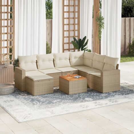 vidaXL Set Divano da Giardino 8 pz con Cuscini Beige in Polyrattan (1/3)