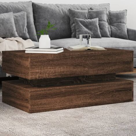 vidaXL Tavolino da Soggiorno con Luci LED Rovere Marrone 90x50x40 cm
