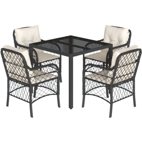Set da Pranzo da Giardino 5 pz Nero con Cuscini in Polyrattan vidaXL (1/5)