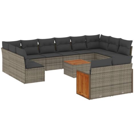 VidaXL Divano Da Giardino In Polyrattan Grigio - 4 Posti Con Cuscini - Struttura In Acciaio E Gambe In Eucalipto - 4